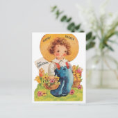 Mooie retro vintage kleinkind vakantie ansichtkaar feestdagenkaart (Staand voorkant)