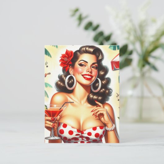 Mooie Retro Vrouw Illustratie Briefkaart (Staand voorkant)