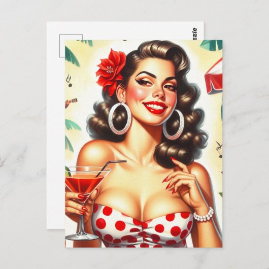 Mooie Retro Vrouw Illustratie Briefkaart (Voorkant / Achterkant)