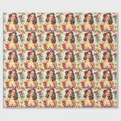 Mooie Retro Vrouw Illustratie Cadeaupapier (Vlak)