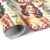 Mooie Retro Vrouw Illustratie Cadeaupapier (Rol Hoek)