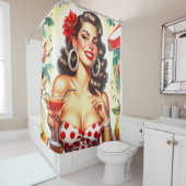 Mooie Retro Vrouw Illustratie Douchegordijn (In situ)