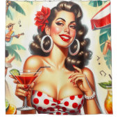 Mooie Retro Vrouw Illustratie Douchegordijn (Voorkant)