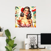 Mooie Retro Vrouw Illustratie Poster (Thuiskantoor)