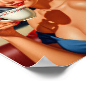 Mooie retro vrouw met een kopje koffie poster (Hoek)