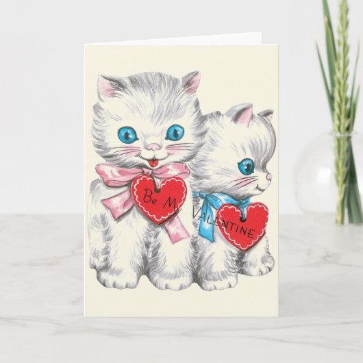 Mooie retro witte Kittens Valentijnsdag Kaart (Voorkant)