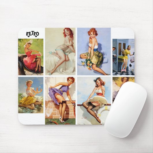 Mooie  RetroPinUp-meisje 8 foto Muismat (Met muis)