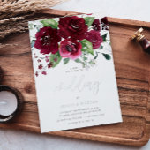 Mooie Rijke Bourgondische Waterverf Bloemenbruilof Folie Uitnodiging