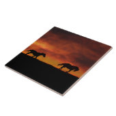 Mooie rijpaarden in de zonnekunst tegeltje (Zijkant)