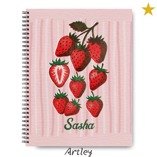 Mooie Risograph Aardbeien & Strepen Aangepaste Naa Notitieboek