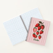 Mooie Risograph Aardbeien & Strepen Aangepaste Naa Notitieboek (Binnen)