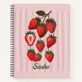 Mooie Risograph Aardbeien & Strepen Aangepaste Naa Notitieboek (Voorkant)