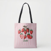 Mooie Risograph Aardbeien & Strepen Aangepaste Naa Tote Bag (Voorkant)