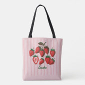Mooie Risograph Aardbeien & Strepen Aangepaste Naa Tote Bag (Achterkant)