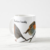 Mooie Robin bird red borsten familienaam Koffiemok (Voorkant links)