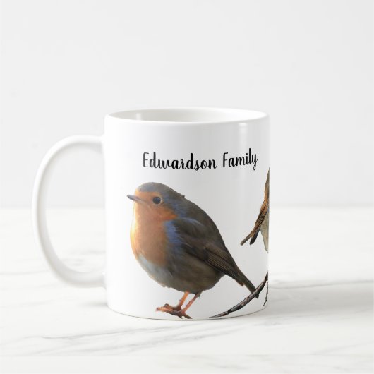 Mooie Robin bird red borsten familienaam Koffiemok (Links)