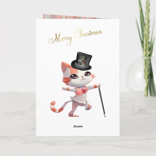 Mooie Rockefeller Plaza en Tappin’ Tabby Cat Feestdagen Kaart (Achterkant)