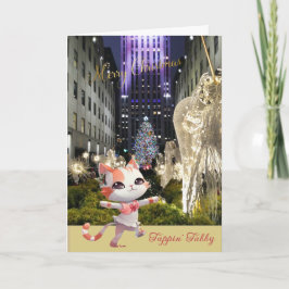 Mooie Rockefeller Plaza en Tappin’ Tabby Cat Feestdagen Kaart