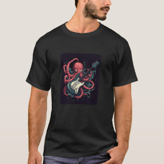 Mooie Rockende Octopus met Elektrische Gitaar Kost T-shirt