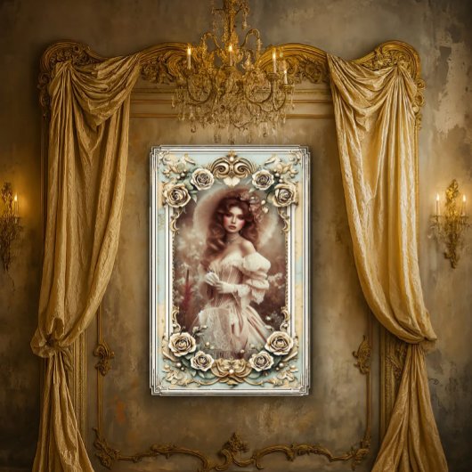 Mooie Rococo-vrouw in veld Poster