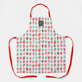 Mooie rode Aardbei Monogram Patroon Schort