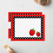 Mooie rode aardbei plat kaartjes met dankbetuiging (Voorkant / Achterkant in situ)