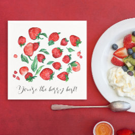 Mooie rode aardbei straft fruitjes waterverf patro servet