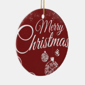 Mooie rode achtergrond met kerstdecoraties keramisch ornament (Rechts)