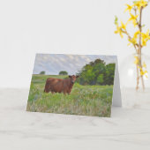 Mooie rode Angus Koe Boerderij Art Note Kaart (Gele Bloem)