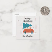 Mooie rode auto Monogram pastel rood en blauw voor Notitiekaartje (Voorkant / Achterkant in situ)