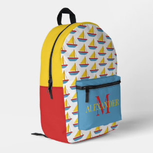 Mooie Rode Blauwe Gele Speelgoed Zeilboot Monogram Bedrukte Rugzak