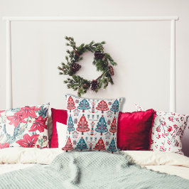 Mooie rode blauwe Scandinavische kerstboom volks k Kussen