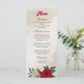 mooie rode bleke bloemen bruiloft menu (Staand voorkant)