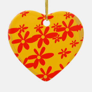 Mooie rode bloem met gele achtergrond keramisch ornament