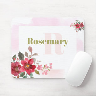 Mooie rode bloem met roze border monogram muismat