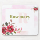 Mooie rode bloem met roze border monogram muismat (Voorkant)