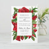 Mooie rode bloemen boeket grens bruiloft kaart (Staand voorkant)