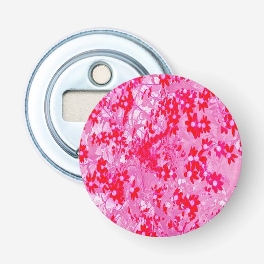 Mooie Rode Bloemen Button Flesopener (Voorkant)