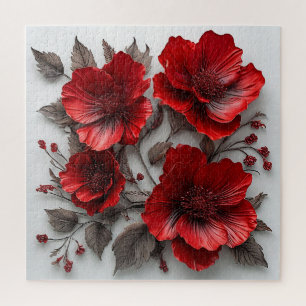 Mooie rode bloemen en bladeren legpuzzel