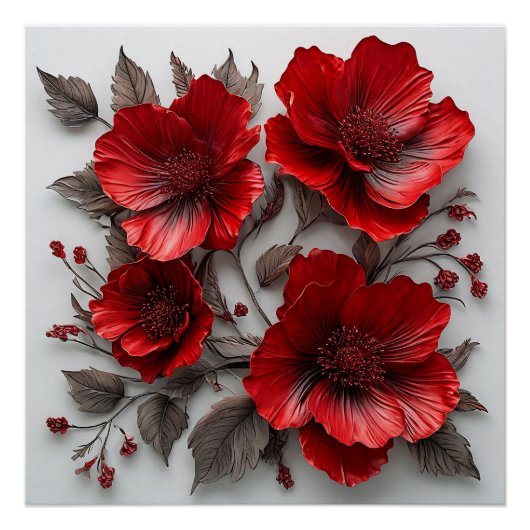 Mooie rode bloemen en bladeren perfect poster (Voorkant)