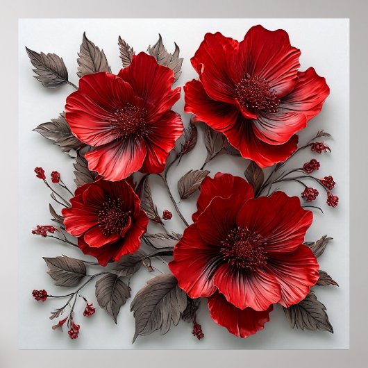 Mooie rode bloemen en bladeren poster (Voorkant)