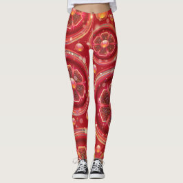 Mooie rode bloemen en Perles leggings