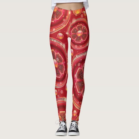 Mooie rode bloemen en Perles leggings (Voorkant)