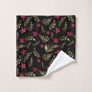 Mooie rode bloemen gouden schil laat zwart bad handdoek