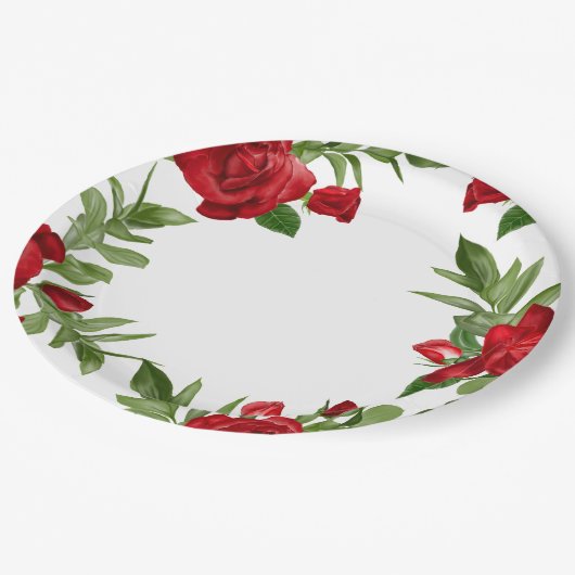 Mooie rode bloemen grens wit papieren bordje (Gekanteld)