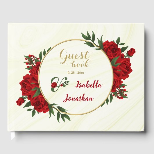 mooie rode bloemen groen gastenboek (Voorkant)