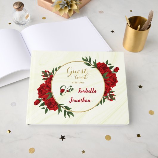 mooie rode bloemen groen gastenboek (Voorkant open)