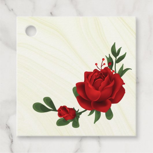 mooie rode bloemen groene bladeren bedankjes labels (Voorkant)