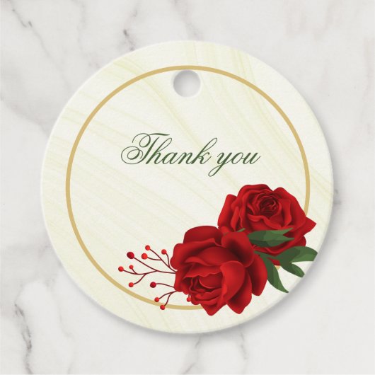 Mooie rode bloemen groene bladeren dank u bedankjes labels (Voorkant)