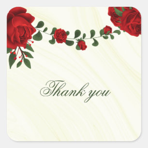 Mooie rode bloemen groene bladeren dank u vierkante sticker